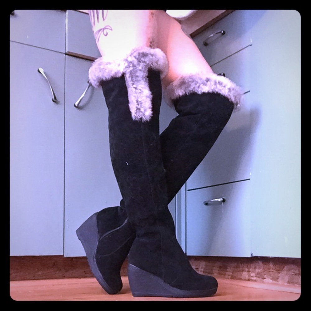 Suede over the knee wedge!